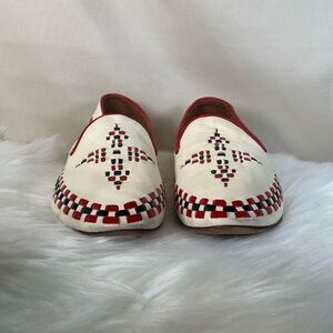 Tory Burch Cream and Red Moccasins